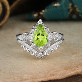 Luxury 4 Prong Pear Cut Peridot Stackable Ring Set